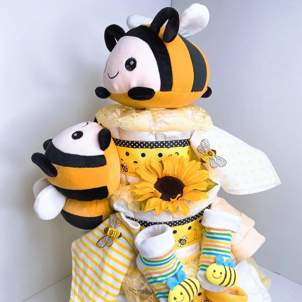 Twins Bees Diaper Cake, Neutral Gender Cake
